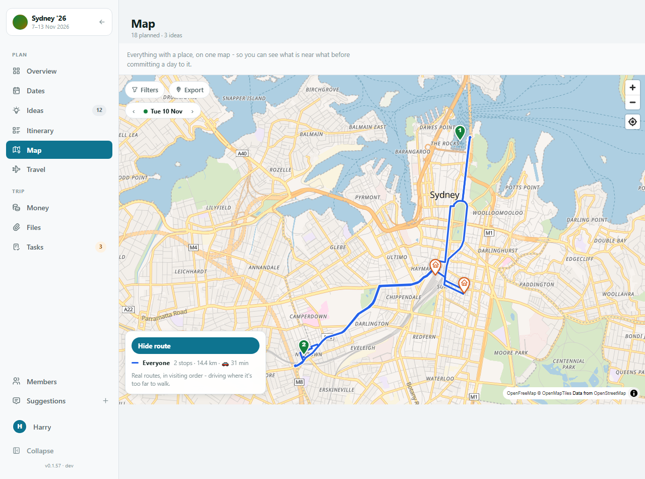 The whole trip on a map